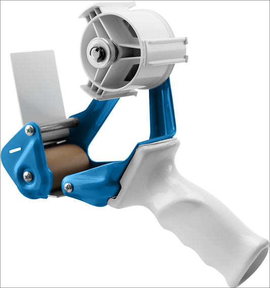 Heavy Duty Metal Frame Tape Gun - 3 Inch Core with Special Ergonomic Handle - Packing Tape Dispenser with Premium Tempered Steel Blade for 2" Tape Rolls