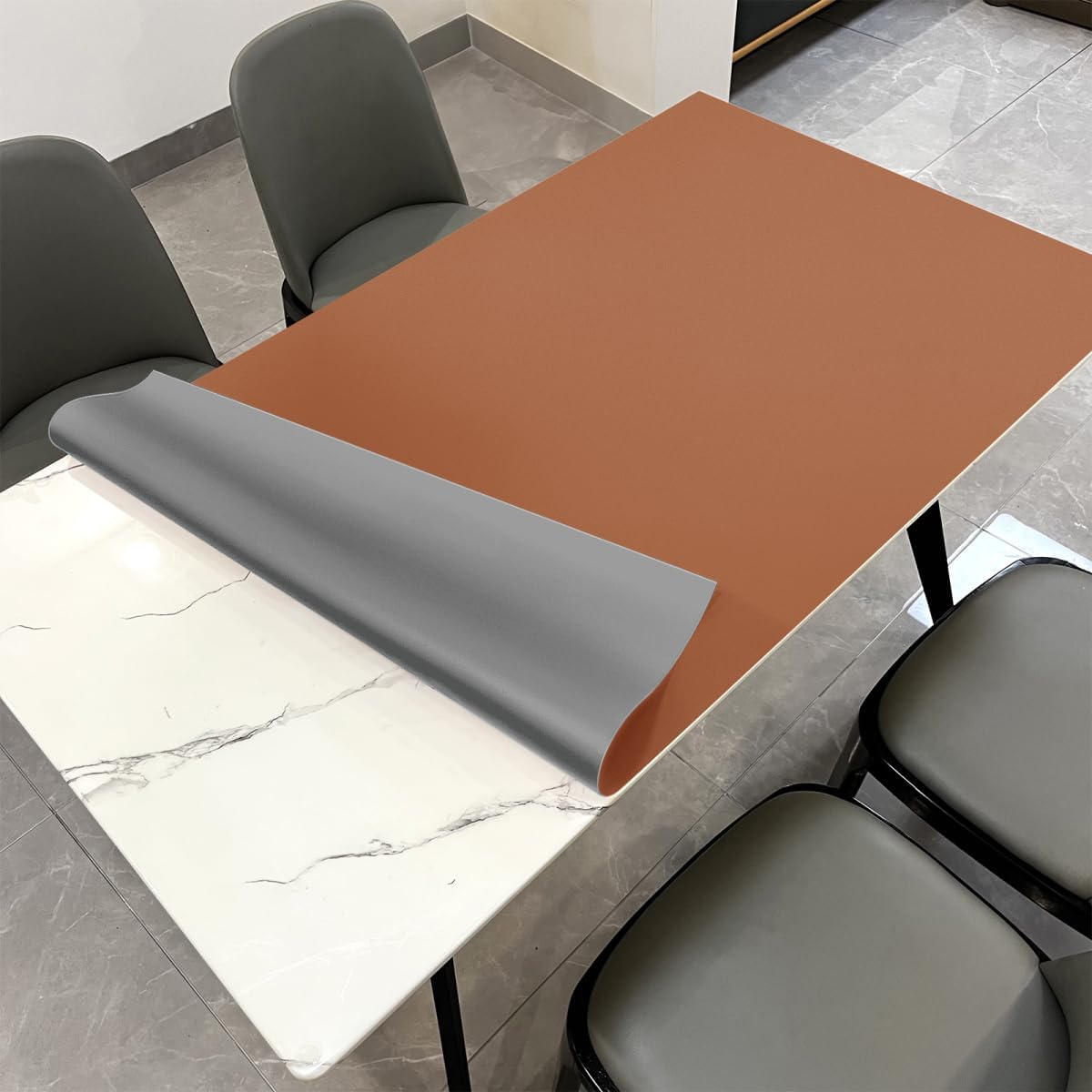 Leather Table Pad,1.8mm Thick,40x84 Inch,Dining Table Pad,Table Pads for Dining Room Table Rectangular,Dining Room Table Cover,Dining Table Cover(Brown+Gray,40x84)