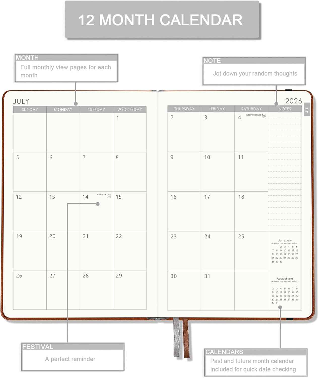 2026-2027 Planner - Planner 2026-2027 Weekly and Monthly with Stickers, JUL. 2026 - JUN. 2027, 5.75" X 8.25", Academic Calendar Planning with Premium Paper, Pen Holder, Inner Pocket and 44 Notes Pages