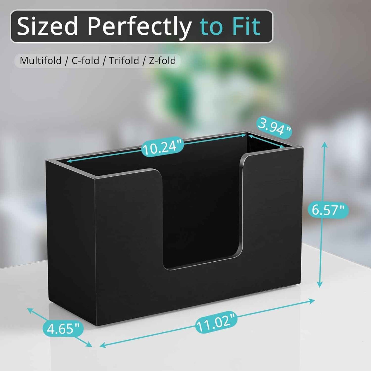 Paper Towel Dispenser Countertop, Wooden Bathroom Paper Towel Holder, Black Napkin Holder for Kitchen, Countertop Multifold C-Fold, Z-Fold, Trifold Paper Hand Towel Dispenser for Bathroom Toilet