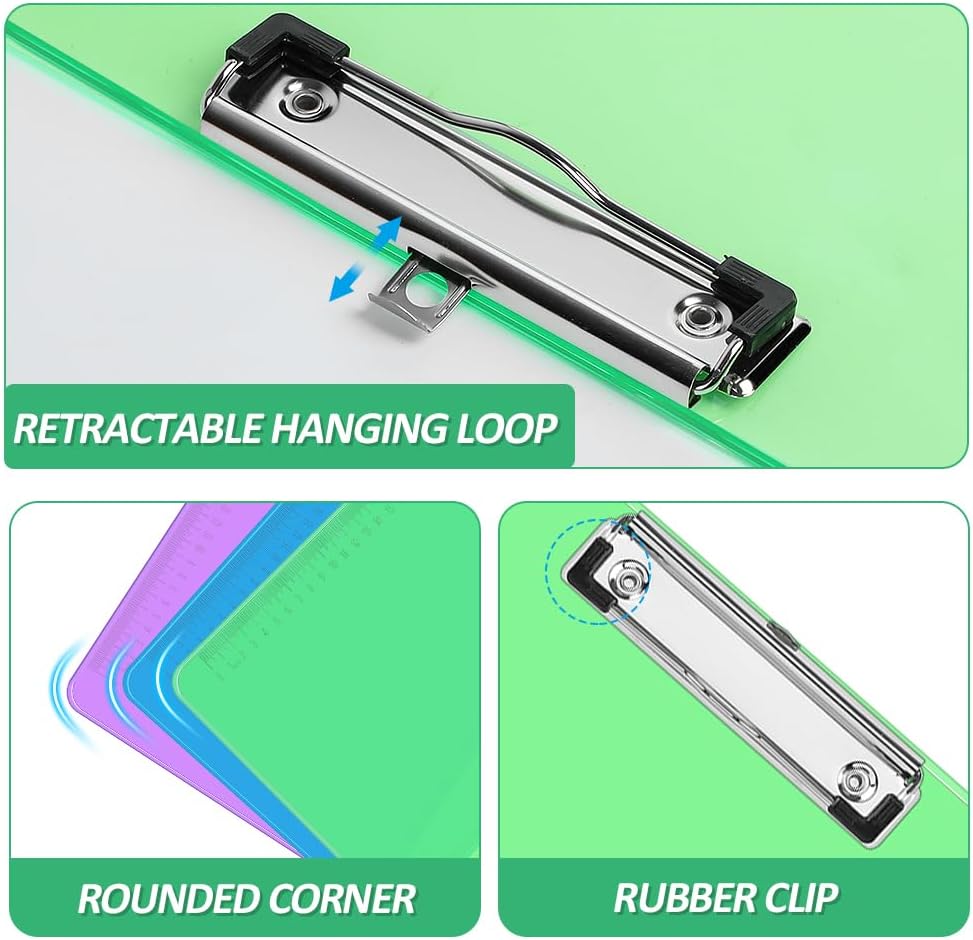 Plastic Clipboards, PANDRI 36 Pack Clear Colored Clipboards, Low Profile Clip Board 12.5 x 9 Inch Standard Letter Size, Office Supplies Classroom Teacher