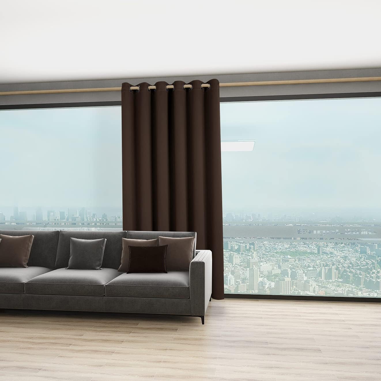 BONZER Room Divider Curtain Screen Partitions Total Privacy Wall Grommet Wide Blackout Curtains for Living Room, 84L x 70W Inch (7L x 5.8W ft), 1 Panel, Chocolate