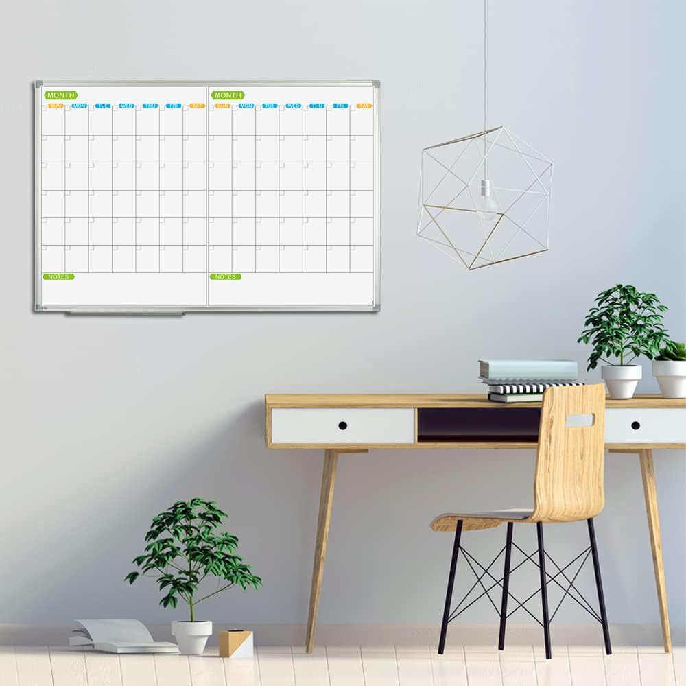 JILoffice Magnetic Dry Erase Calendar Whiteboard, 2 Month White Board Planner 36 X 24 Inch, Silver Aluminum Frame Wall Mounted Board for Office Home and School - Lumora Desk