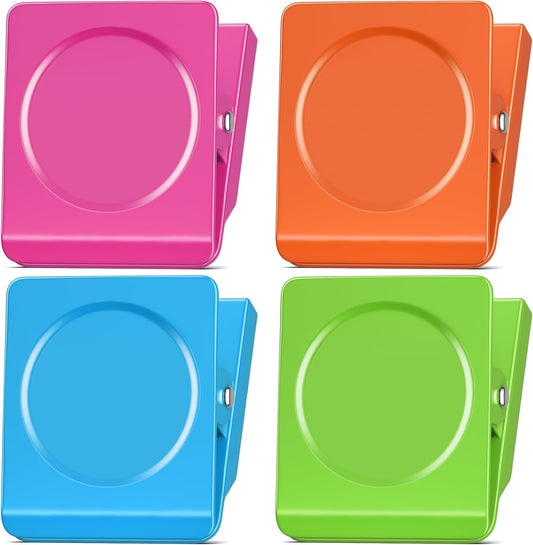 FINDMAG Extra Large Clip Magnets, 4 Pack Coloful Magnetic Clips Heavy Duty, Magnet with Clips for Home, Refrigerator, Hanging, Kitchen, Office - 2.2 Inch