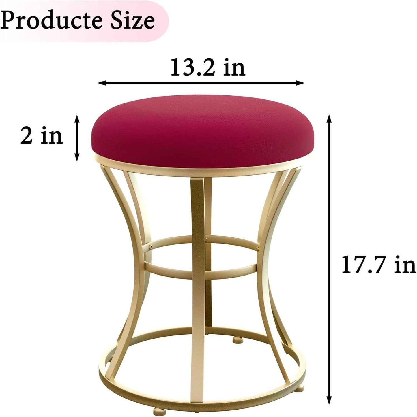 Velvet Round Vanity Stool,Red Velvet Footrest Ottoman Foot Stool Seat with Golden Metal Legs,Makeup Chair for Bathroom Vanity,Bedroom,Living Room