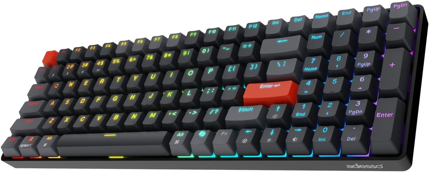 ADESSO EasyTouch 1200 Wired/Wireless/Bluetooth Multi-OS Illuminated Mechanical VIA Mini Keyboard with Copilot Ai Hotkey
