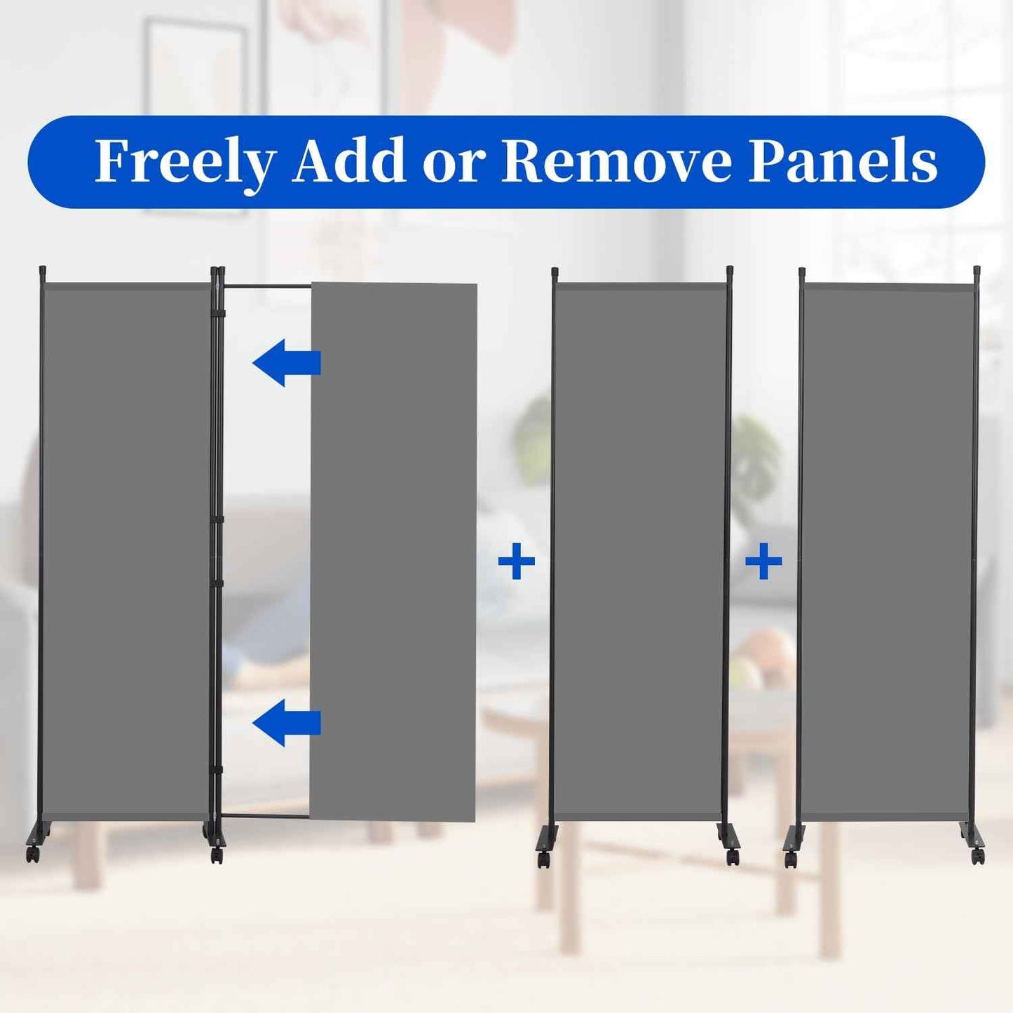 Room Divider 6FT Room Partition with Lockable Wheels, (Thicked Metal Base) Room Dividers, Freestanding Indoor Folding Privacy Screens, Portable Fabric Wall Divider for (Grey, 21.5"- 1 Panel)