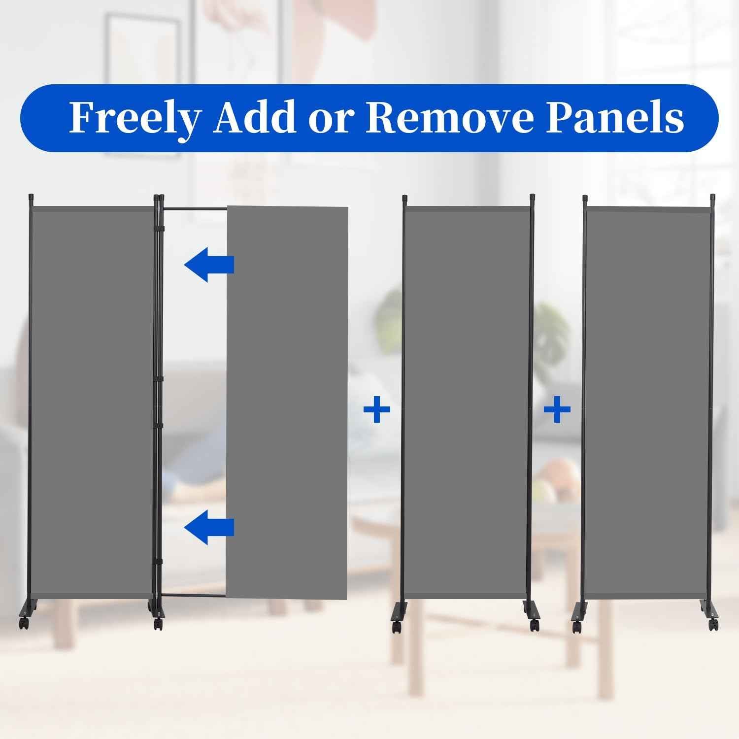 Room Divider 6FT Room Partition with Lockable Wheels, (Thicked Metal Base) Room Dividers, Freestanding Indoor Folding Privacy Screens, Portable Fabric Wall Divider for (Grey, 21.5"- 1 Panel)