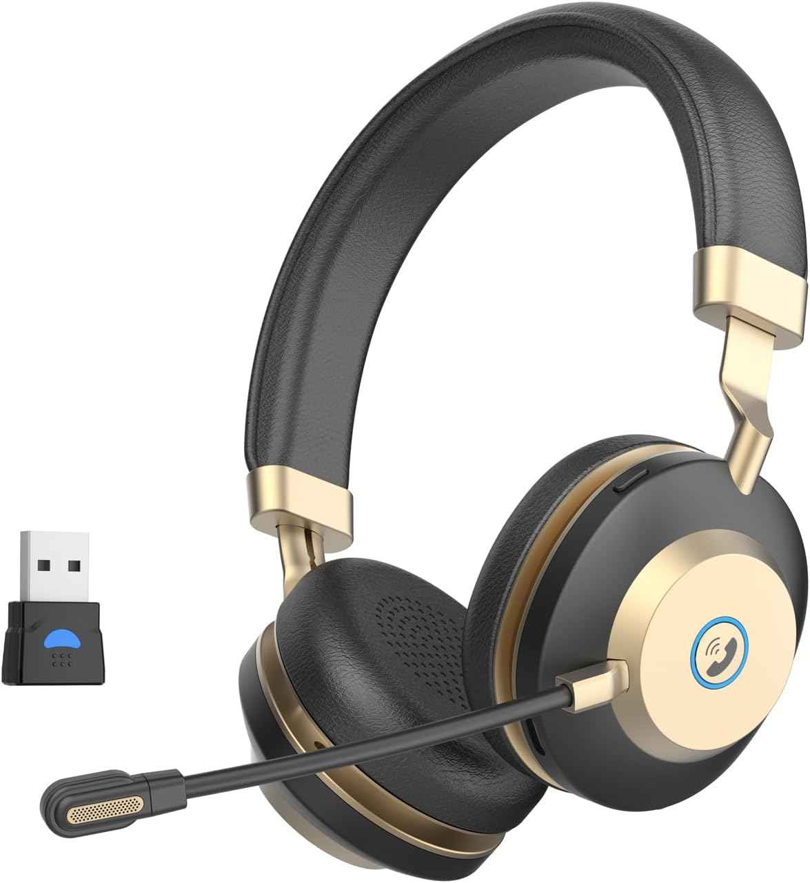 Wireless Headset with Mic for Work, Bluetooth V5.3 Headset with Mic (Noise Cancelling & Mute), Wireless Headphones with USB Dongle for 45H Work from Home/Office/PC/Call Center/Laptop/Teams/Zoom