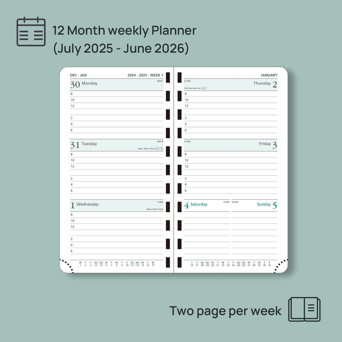 POPRUN Pocket Planner 2025-2026 (Slim Size 3.5'' x 6.5'') Academic Purse Calendar (July 2025 - June 2026) with Hourly Time Slots, 100GSM Thick Paper, Spiral Soft Cover - Pink