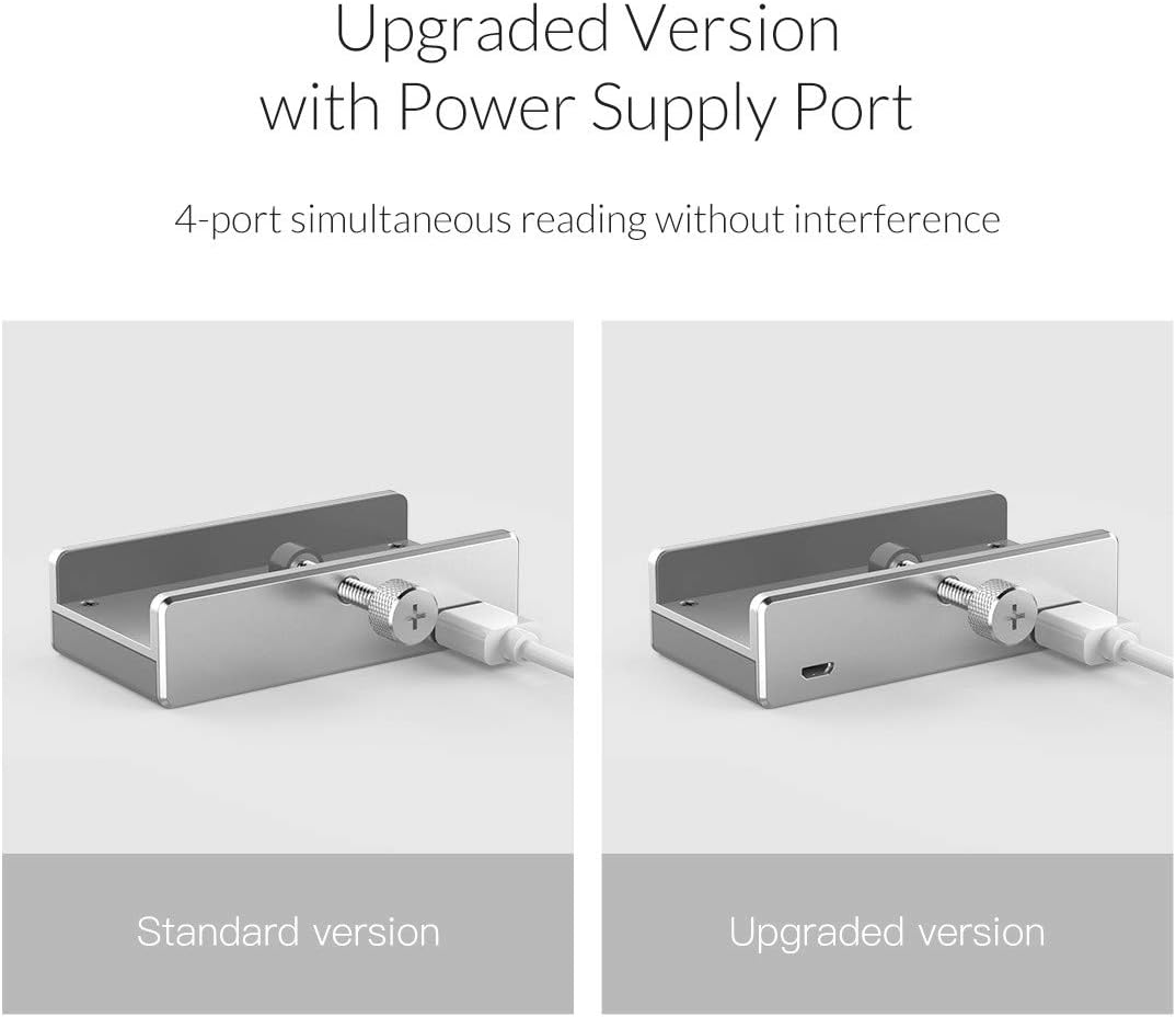 ORICO USB 3.0 Hub Clamp - Aluminum 4-Port USB Splitter With Extra Power Supply Port, 4.92 FT USB A to C Cable, Desktop Powered Hub for Monitors/Desks - Silver