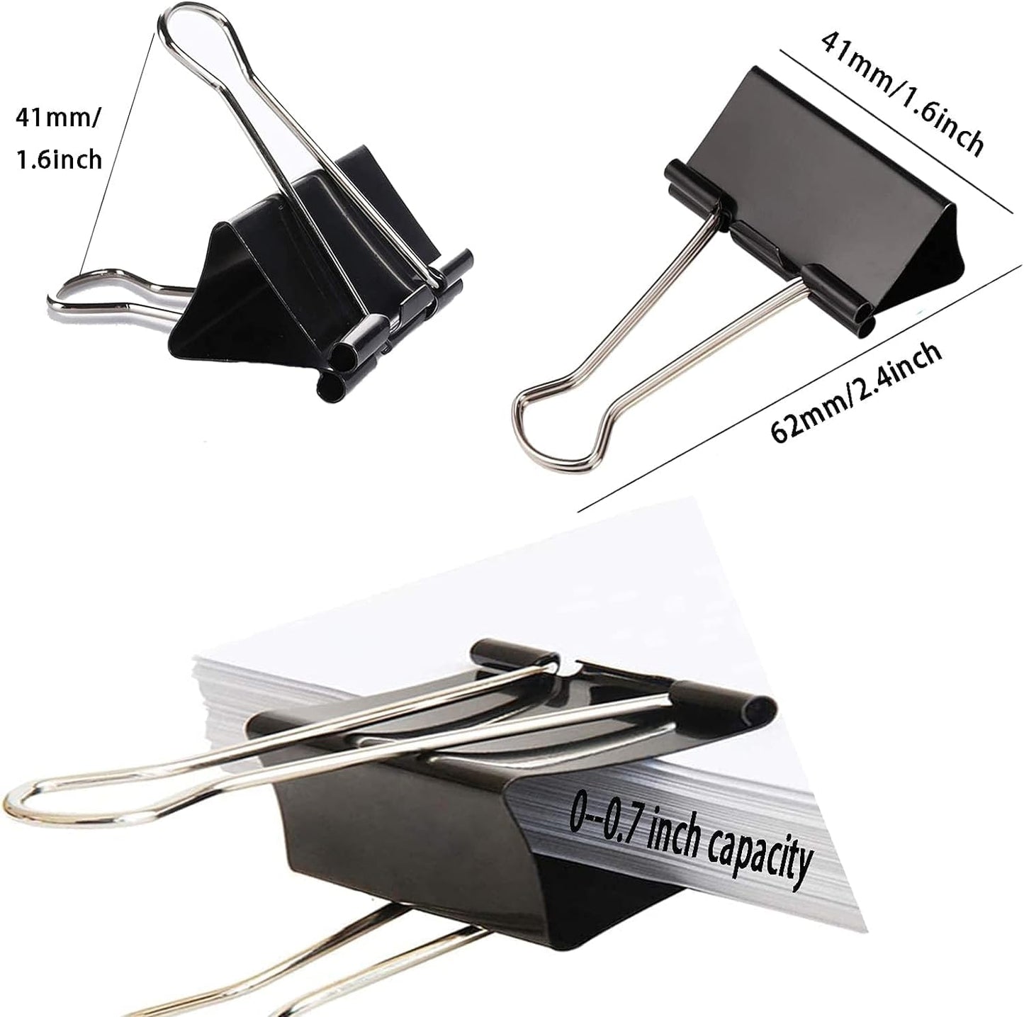 Large Binder Clips 1.6 Inch (48 Pack),Binder Clips Large Size,Big Paper Clips Clamps for Office and Home Supplies, Black