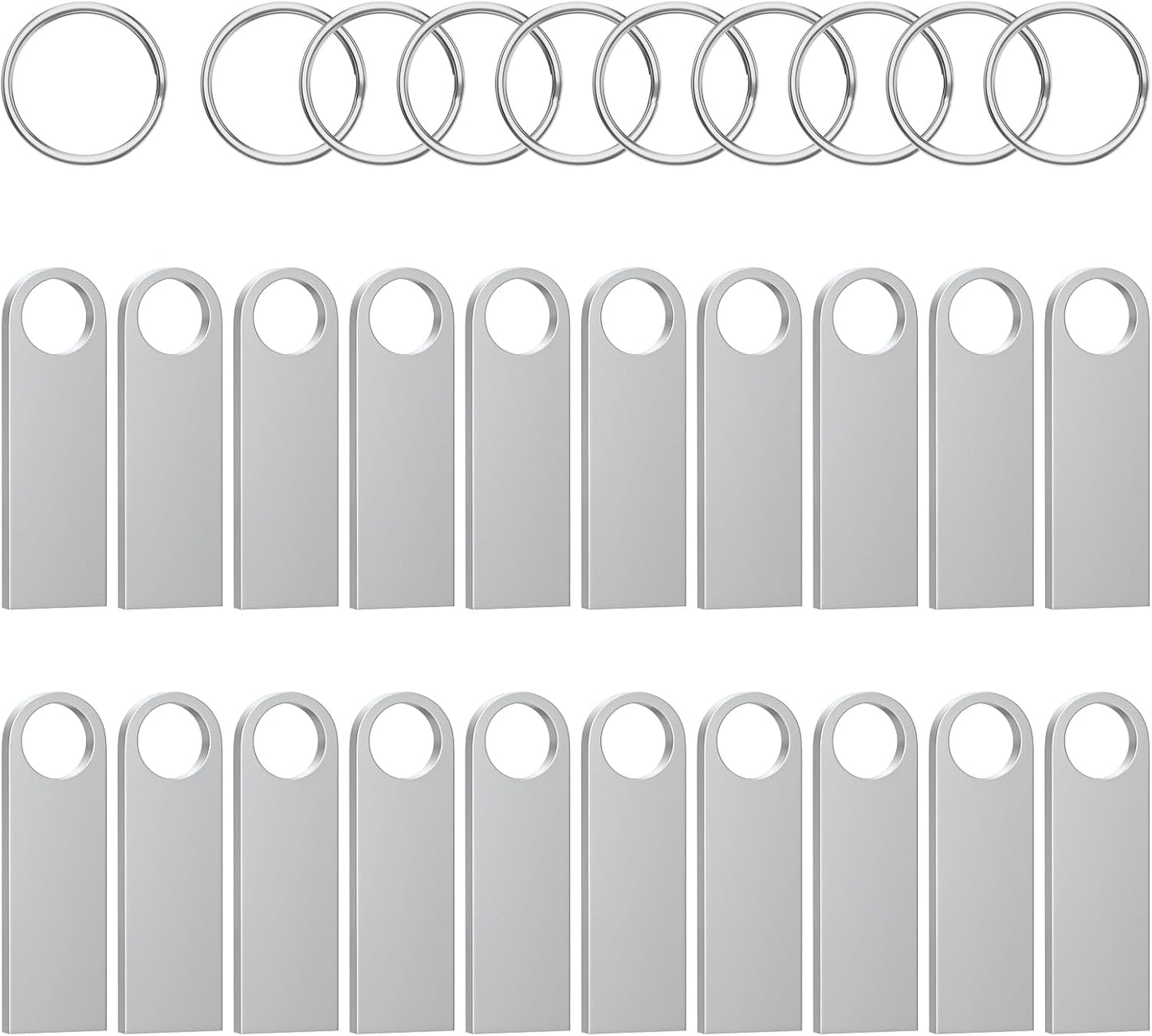 ABLAZE 1GB Flash Drive 20 Pack, Metal USB 2.0 Thumb Drives with Keychains USB Sticks Pendrives (Sliver)