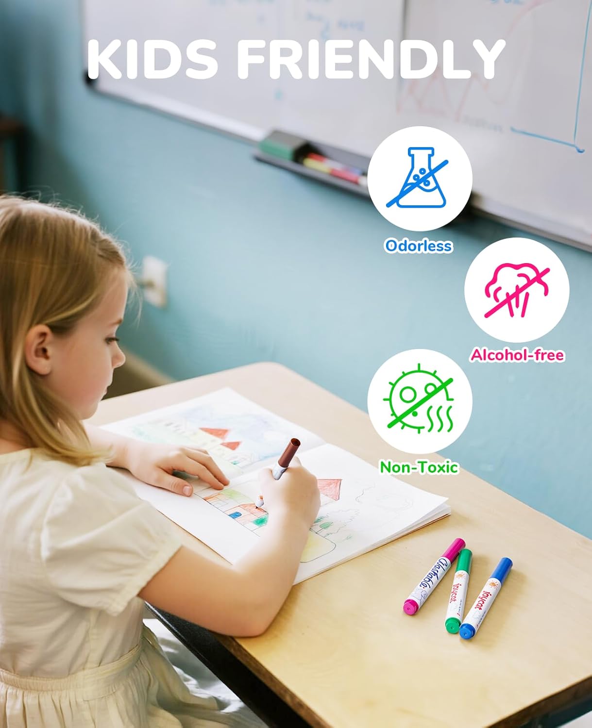 JoyCat 240-Count Washable Markers Bulk Set - 12 Assorted Colors | Classroom Supplies for Teachers, Markers For Kids & School | Flip-Top Storage Box, Non-Toxic Art Supplies