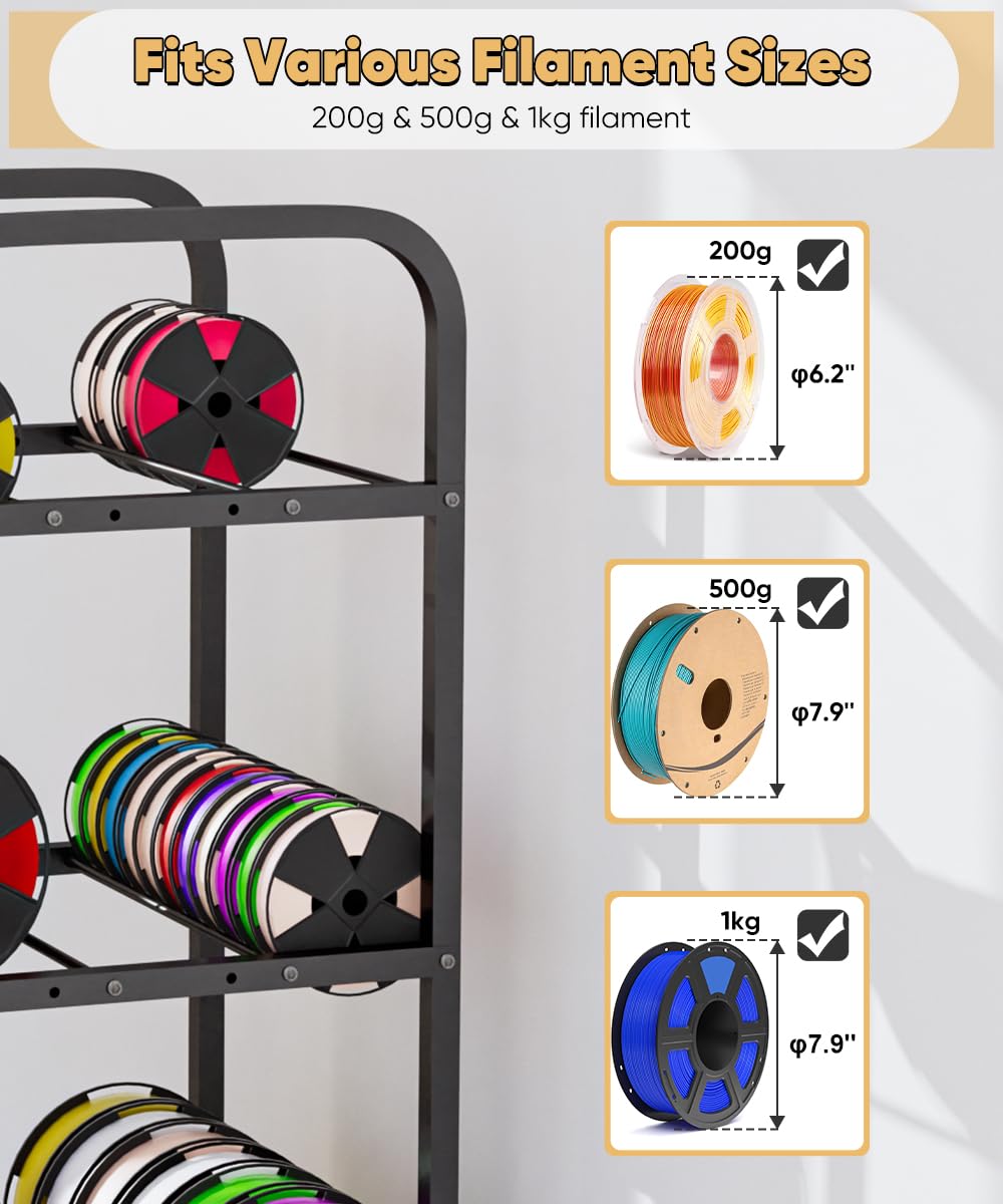 4-Tier 3D Printer Filament Storage Rack with Wheels, Rolling Spool Holder Stand Cart, Holds up to 48×1kg Spools, Heavy Duty Metal Filaments Organizer Shelf for Printing Studio Office Workshop