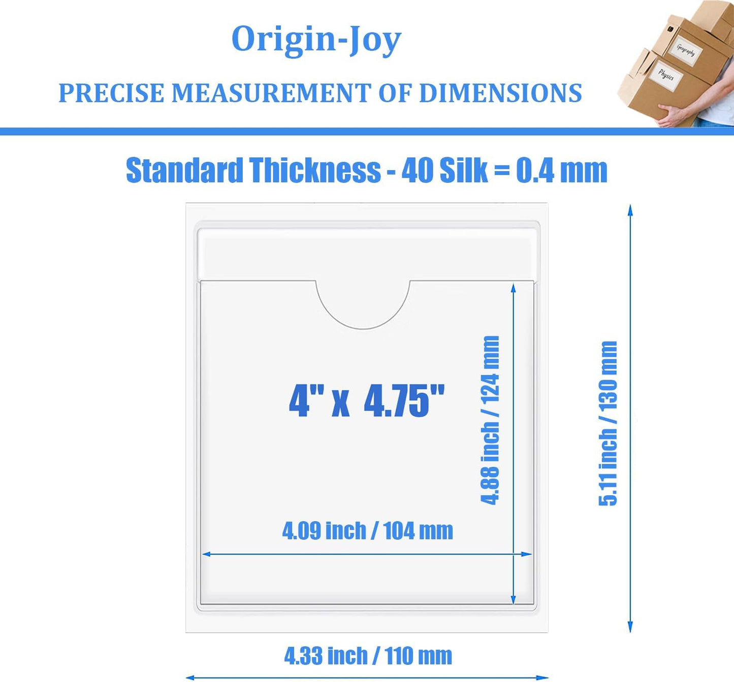 Origin-Joy 60 PCS Self Adhesive Index Card Pockets with Top Open, Clear Plastic Label Holder for Cards of Note, Library and Business, Adhesive Label Pockets & Card Holder (4 x 4.75 inch)