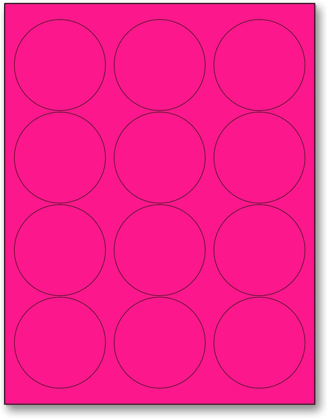 NextDayLabels - 8-1/2 x 11 Neon Color High Light Fluorescent Labels for Laser & Inkjet Printer (Pink Fluorescent, 2.5" Round - 12 Per Page | 300 Labels)