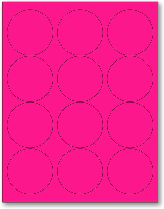 NextDayLabels - 8-1/2 x 11 Neon Color High Light Fluorescent Labels for Laser & Inkjet Printer (Pink Fluorescent, 2.5" Round - 12 Per Page | 300 Labels)