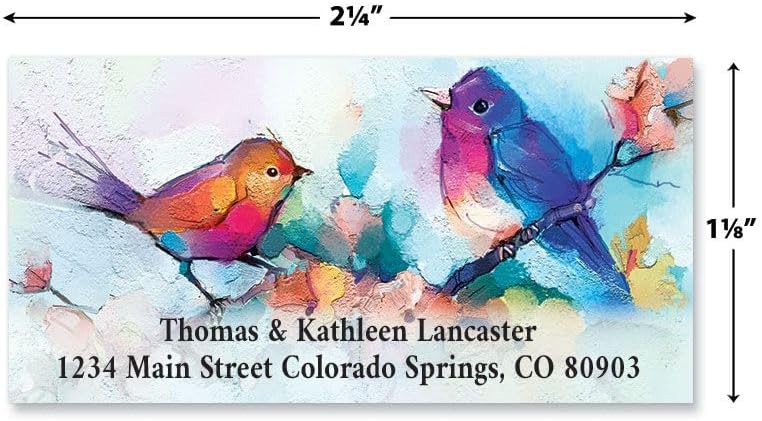 Colorful Images Colorful Wings Birds Deluxe Personalized Return Address Labels - Set of 144, Self-Adhesive Stickers, 1 1/8" x 2 1/4" - Lumora Desk