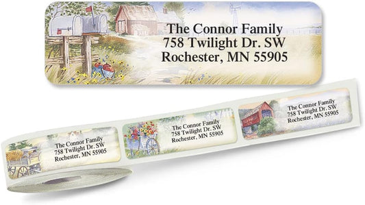 Colorful Images American Countryside Rolled Personalized Return Address Mailing Labels with Dispenser, Customize with Name & Shipping Address, 250 ¾” x 2½” Self Adhesive, Easy Peel Label Roll - Lumora Desk