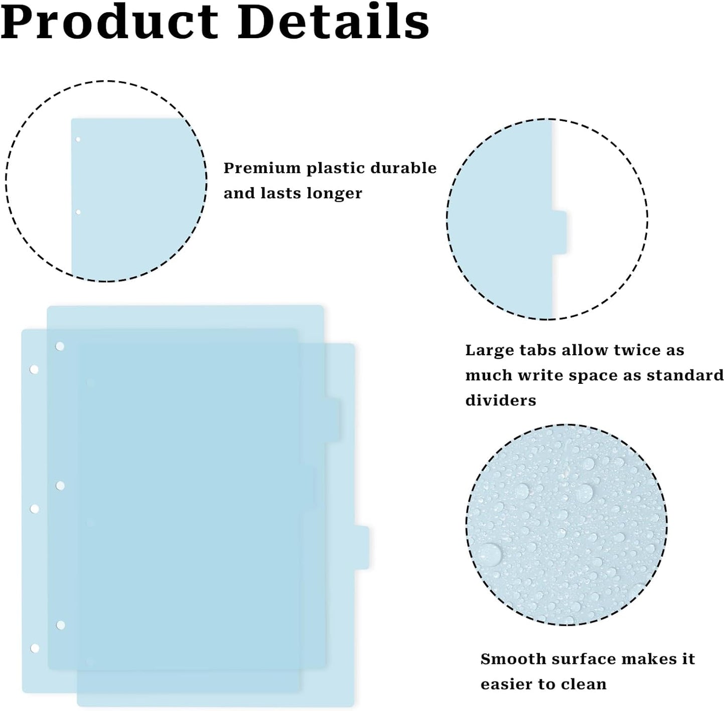 3 Ring Blue Binder Dividers with 8-Tabs, A4 Blue Binder Dividers, Sturdy Plastic Divider, Aesthetic Divider for Binders, Suitable for Notebooks and Binders, 3 Hole Punch