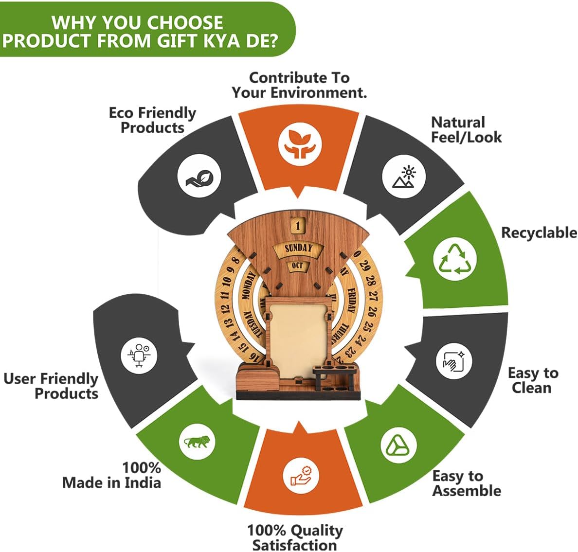 GKD Calendar To Lifetime, Calendar With Desk Organizer And Photo Frame For Office, Home Decor, Corporate Gifts (Dark Wood Eco Friendly)