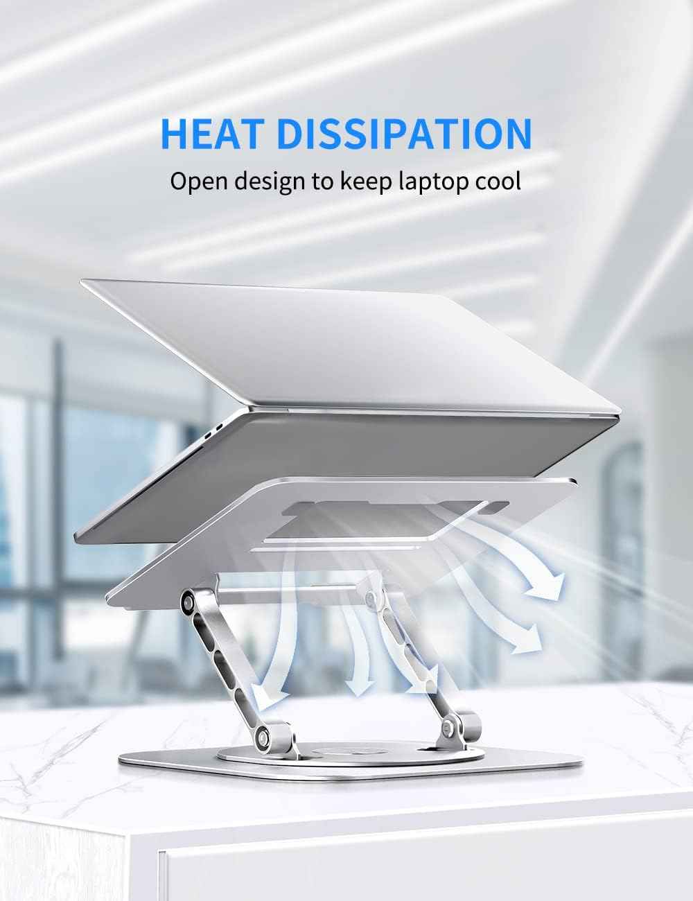 AOEVI Adjustable Computer Stand with 360 Rotating Base, Ergonimic Foldable Laptop Riser for Desk Compatible with MacBook Pro/Air Notebook up to 16 Inches, Silver