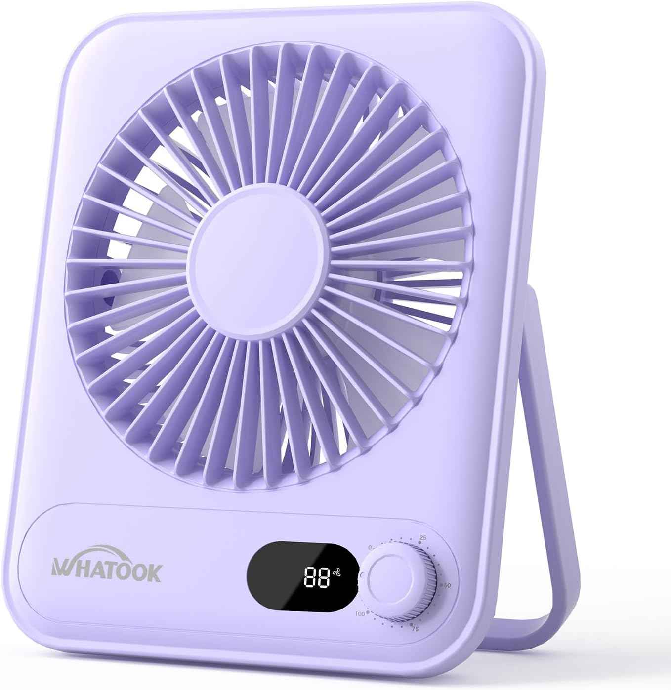 WHATOOK Small Desk Fan Personal Fans: 5000mah 25 Hours Battery Office Quiet Mini Desktop Fan Portable Rechargeable Travel Essentials (Purple, 5000 mAh)