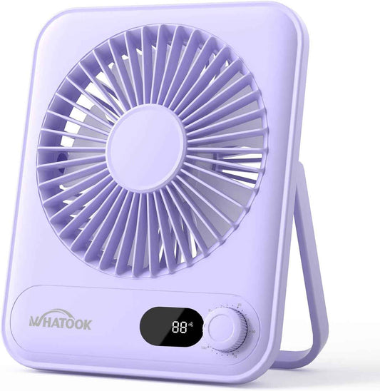 WHATOOK Small Desk Fan Personal Fans: 5000mah 25 Hours Battery Office Quiet Mini Desktop Fan Portable Rechargeable Travel Essentials (Purple, 5000 mAh)