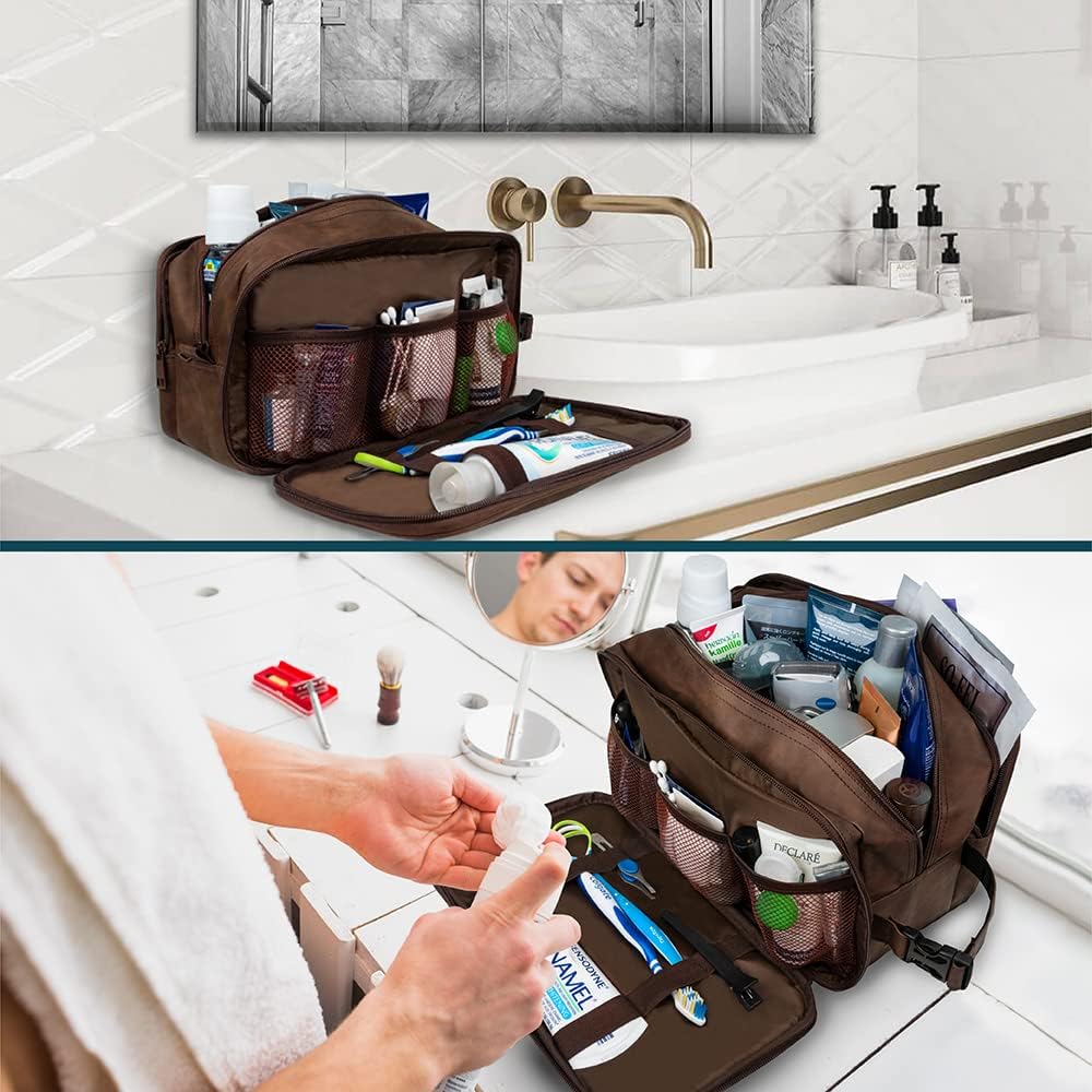 PAVILIA Toiletry Bag for Men, Travel Pouch Essentials Shaving Dopp Kit, Travel Bag Toiletries Organizer Case, Cosmetic Make Up Accessory, Water Resistant