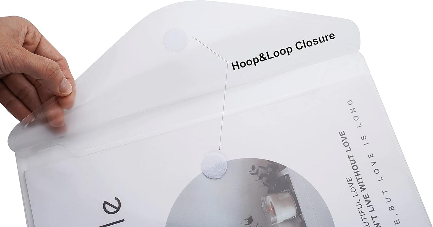 8.5 x 11 Clear Letter Sized Plastic Envelopes Document File Storage Holder 20 Pack Hook Loop Closure