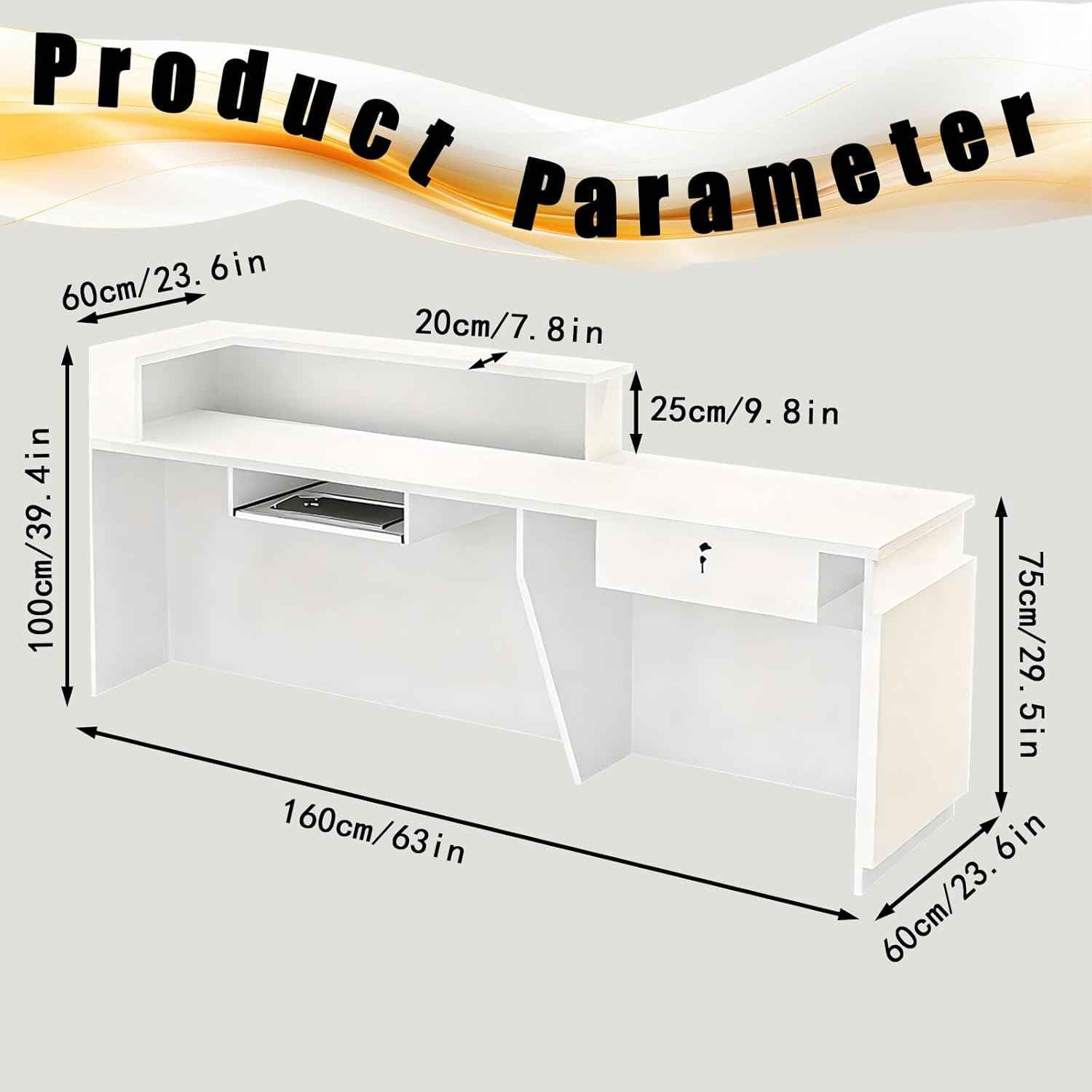 63in Reception Desk with Counter，Modern Front Desk Reception Counter for Checkout, Lobby, Beauty Salon (Left high)