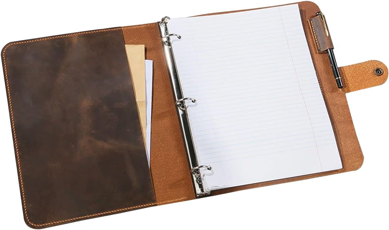 Leather business portfolio 3 ring binder for letter size 3 hole refill paper/leather organizer folder for 8.5 x 11 refillable paper