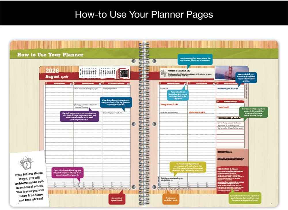 Dated Middle High School Student Planner 2026-2027 Academic School Year, Large (8.5" by 11") Matrix Style Datebook with Sagamore Cover