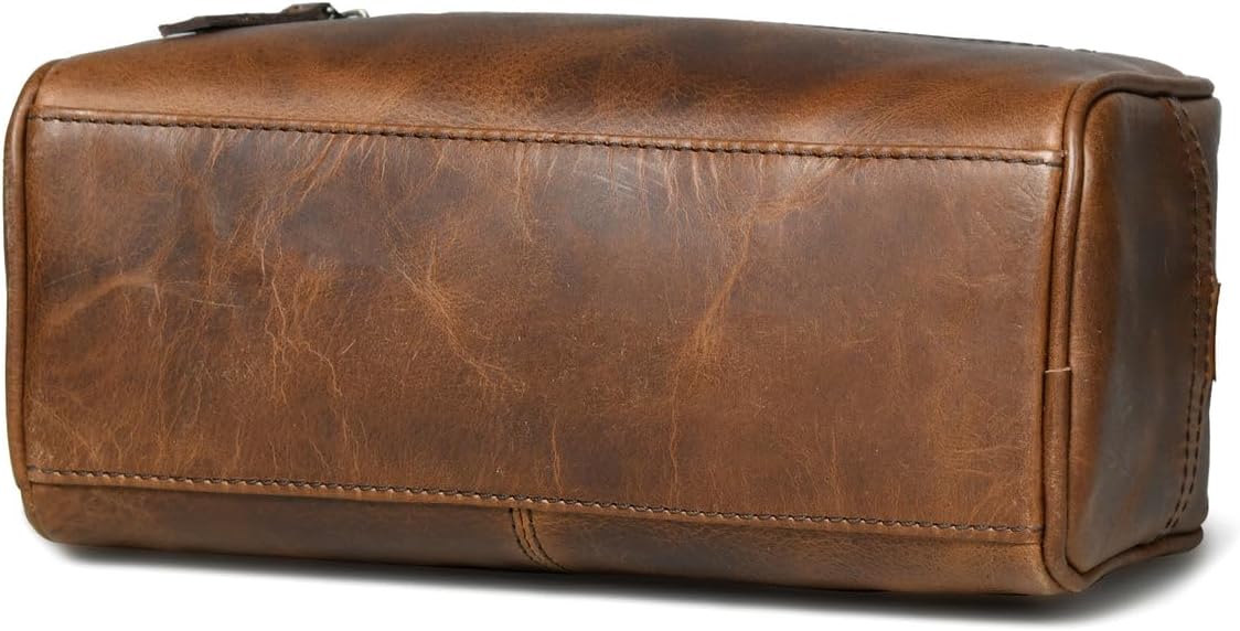 MaheTri Leather Toiletry Bag Travel Dopp Kit | Genuine Handcrafted Cosmetic Bag for Men & Women | Multipurpose use Durable Leather Toiletry Bag (Cosmetic, Shaving Kit) (Lumber Brown)