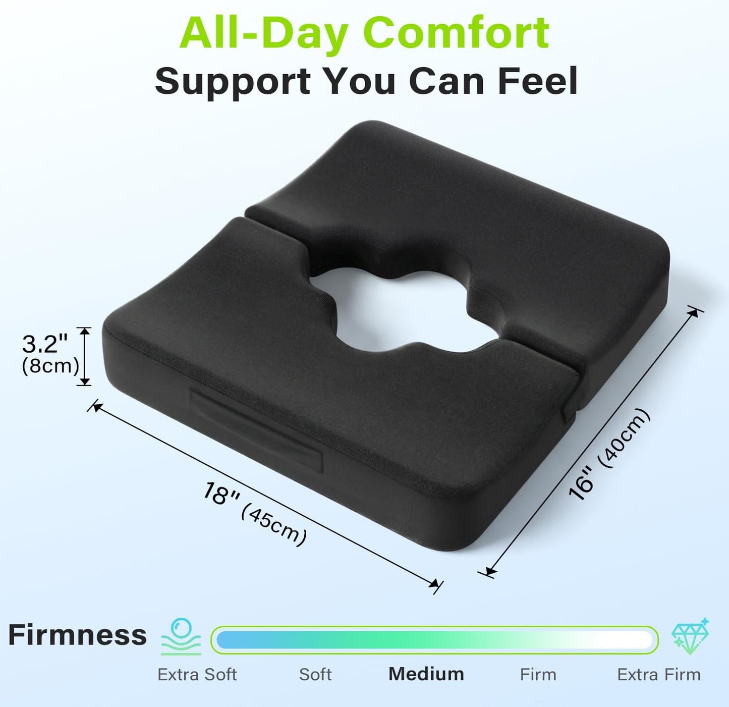 Bed Sore Cushion, Gel Wheelchair Seat Cushion,18”x16” Relieve Sciatica, Back, Coccyx & Ulcer Pain, Foldable Ergonomic Cushion for Bedridden, Elderly, with Anti-Slip Cover & Handle