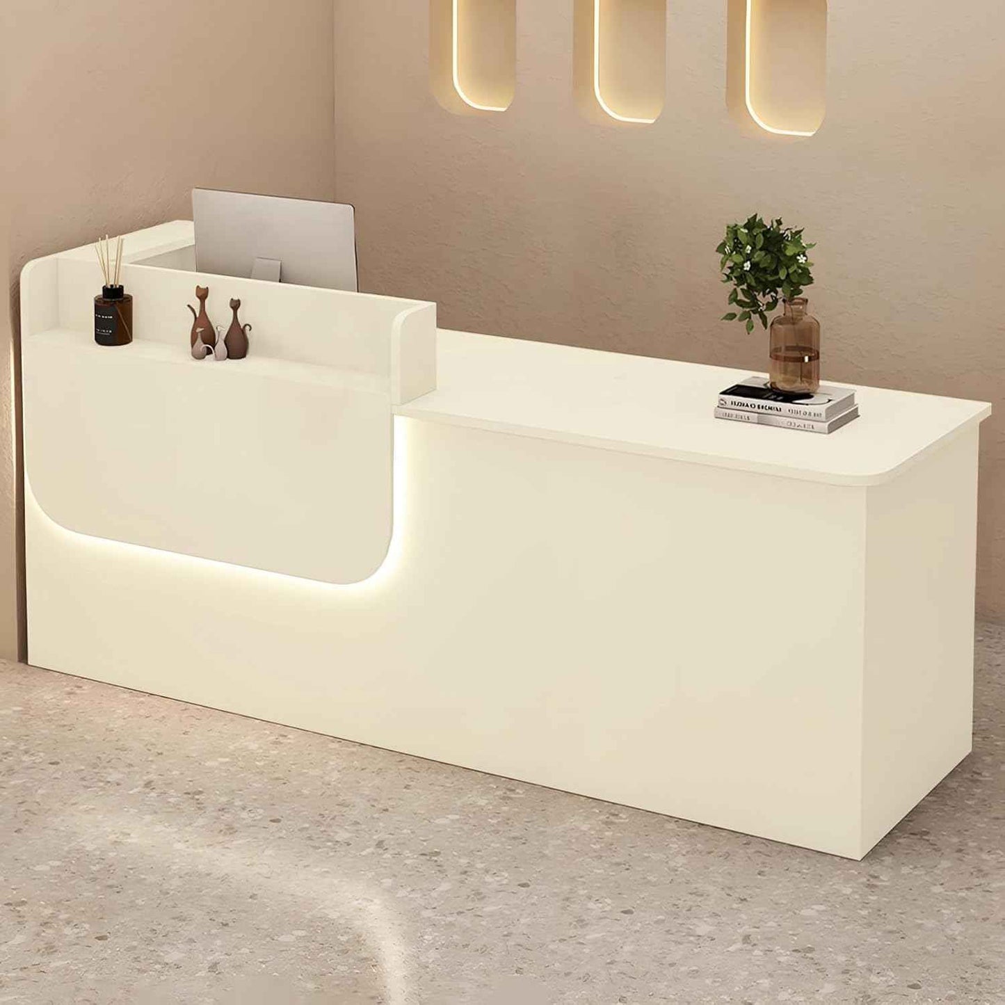 Reception Desk with Counter, LED Light Strip, Cable Management Hole, Lockable Drawer & Storage Cabinet, 39–102 Inch Modern Front Counter Desk for Salon, Lobby, Retail Store, Office Home Office
