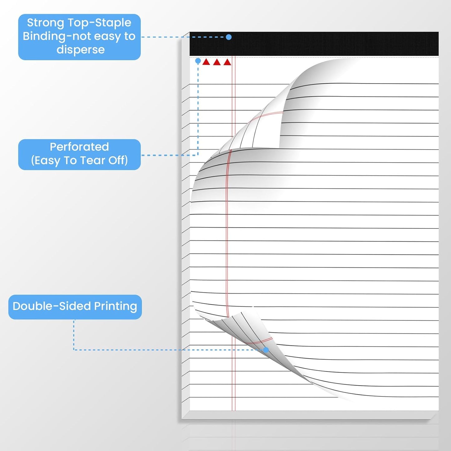 6 Pack Notepads 5x8, Small Legal Pads Narrow College Ruled, 30 Sheets/Pack, Perforated Notebook - White Note Pads for School, Memo, Note Taking, Teacher & Office Supplies, Writing Pads of Paper