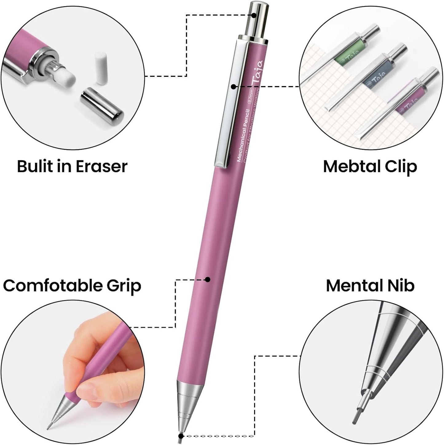 Aesthetic 0.7mm Mechanical Pencil Set with Case – 3 Vintage Mechanical Pencils, 4 Tubes HB #2 Lead Refills, 3 Erasers & 12 Eraser Refills, Cute Pencil Kit for Back to School Stationery Supplies