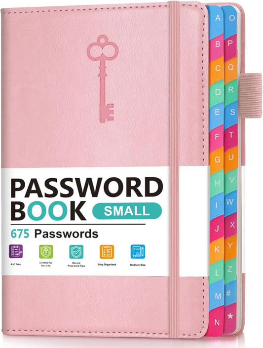 Small Password Keeper Book with Colorful Alphabetical Tabs, Hardcover Password Log-book for Internet Password and Website Address, 4.1"×6.2" Password Notebook for Home Office (Pink, Small (4.1 x 6.2 Inch))