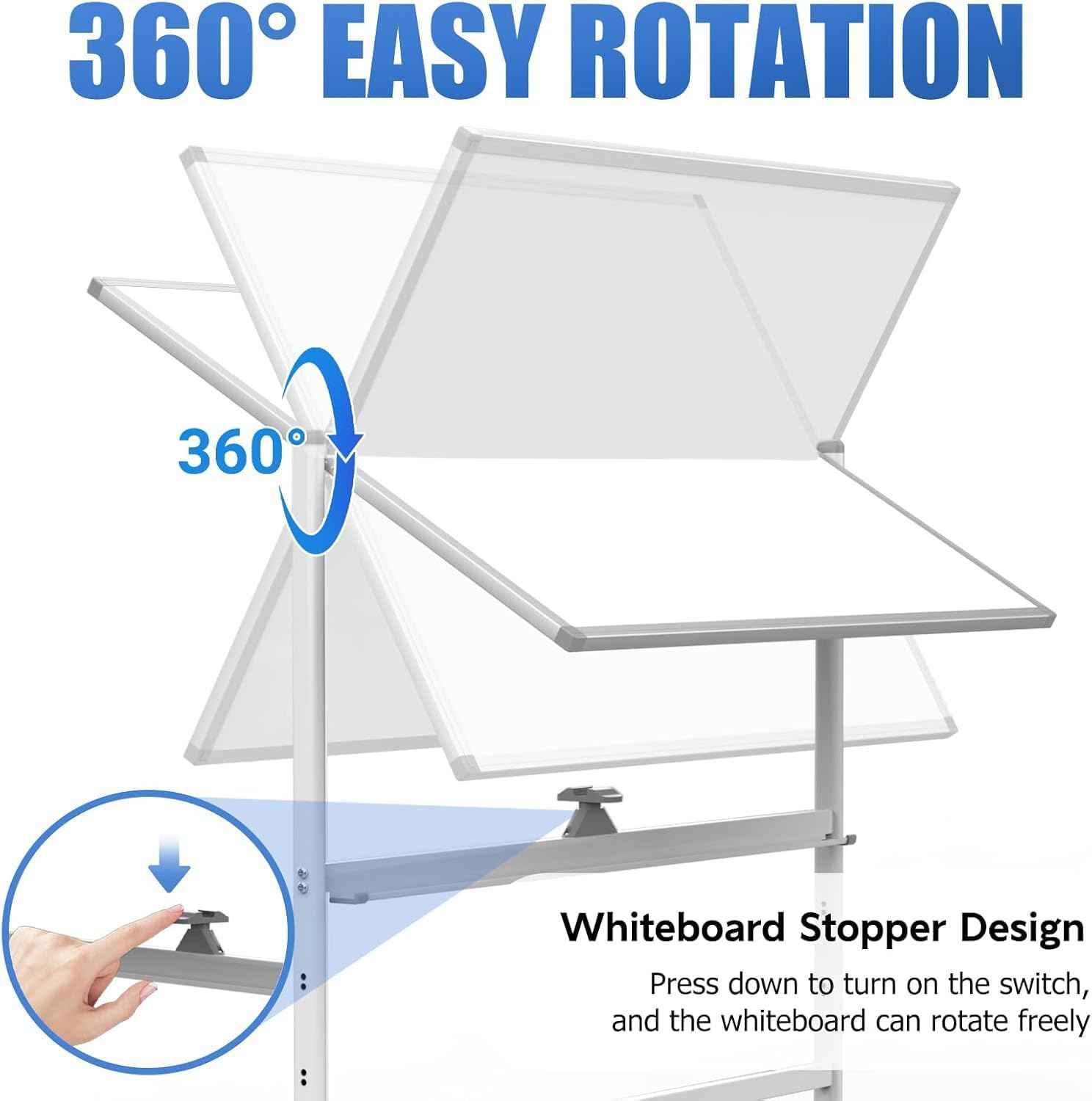 Rolling Whiteboard 48"x36" Magnetic Dry Erase Board with Stand, Double Sided Mobile Whiteboard on Wheels, Non-Foldable Large Portable White Board for Office, Classroom & Home