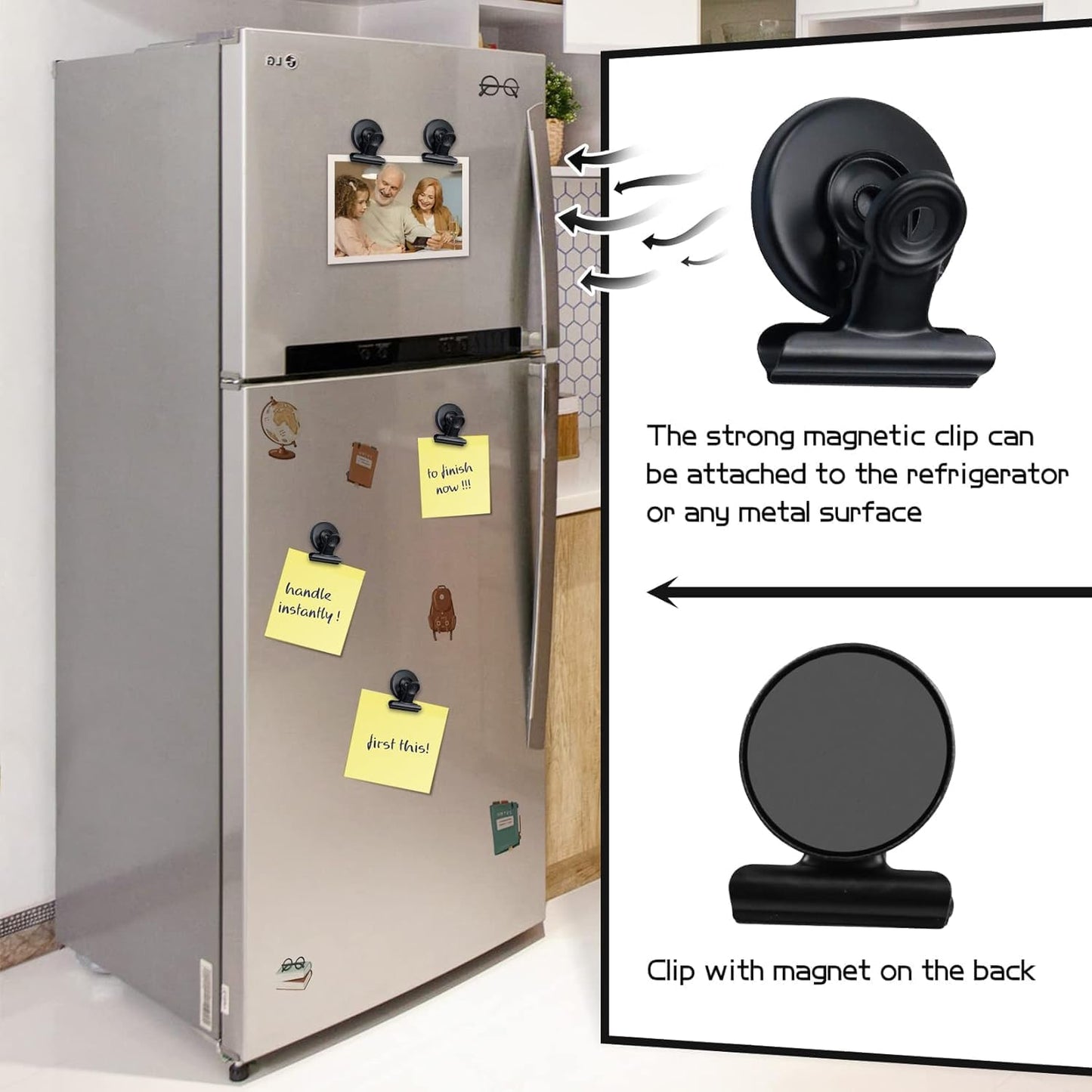 Grtard 60 Pack Magnetic Clips Heavy Duty, Black Magnet Clips for Fridge, Refrigerator Magnets, Strong Magnetic Clip, Scratch Free Magnets with Clip for Whiteboard, Refrigerator, Cruise, Locker