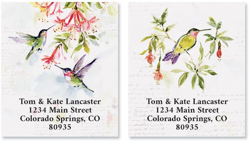 Colorful Images Two Hummingbirds Return Address Mailing Labels, Personalize with Name & Addresses, Set of 144 Self Adhesive, Easy Peel Flat Label Sheets, 1 ½” x 1 ¾”, 3 Designs - Lumora Desk