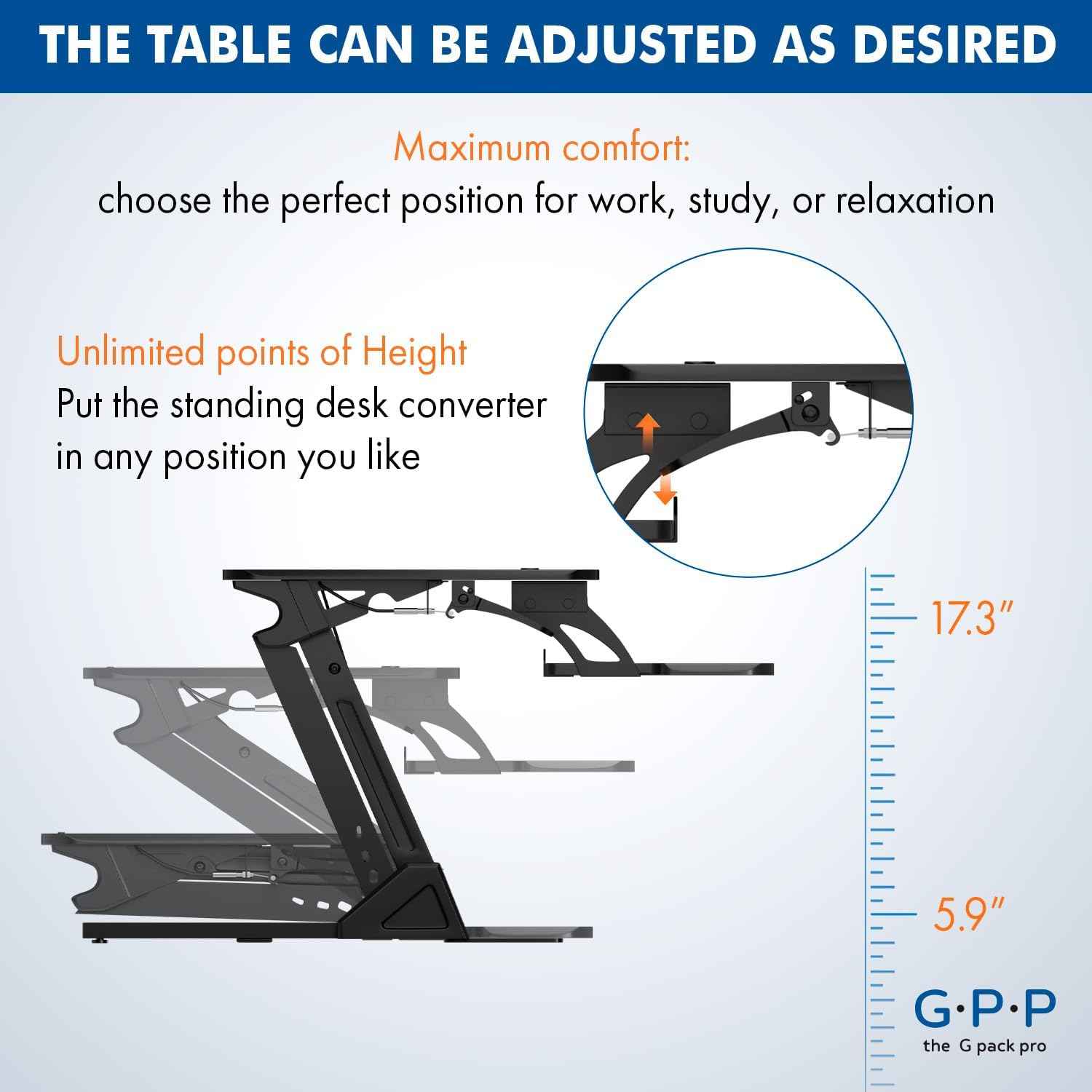 36″ Wide Standing Desk Converter – Sit-to-Stand Workstation for Dual Monitors, Height Adjustable Up to 17.3″ with Large Keyboard Tray – Black
