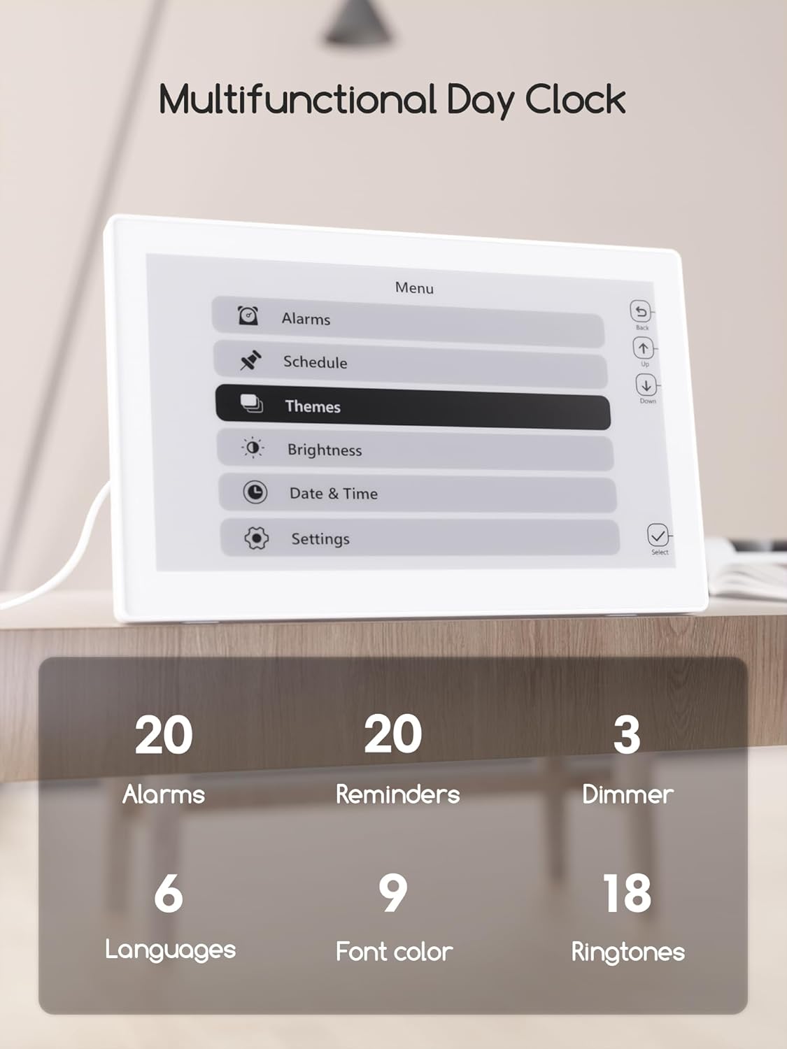 Raynic Digital Wall Clock, 10.1 Inch Large Display Digital Calendar Clock with 12 Themes, 20 Alarms, 20 Reminders, Auto Dimming,12/24 Hours, Temperature, Humidity for Seniors, Desk, Wall Mounted