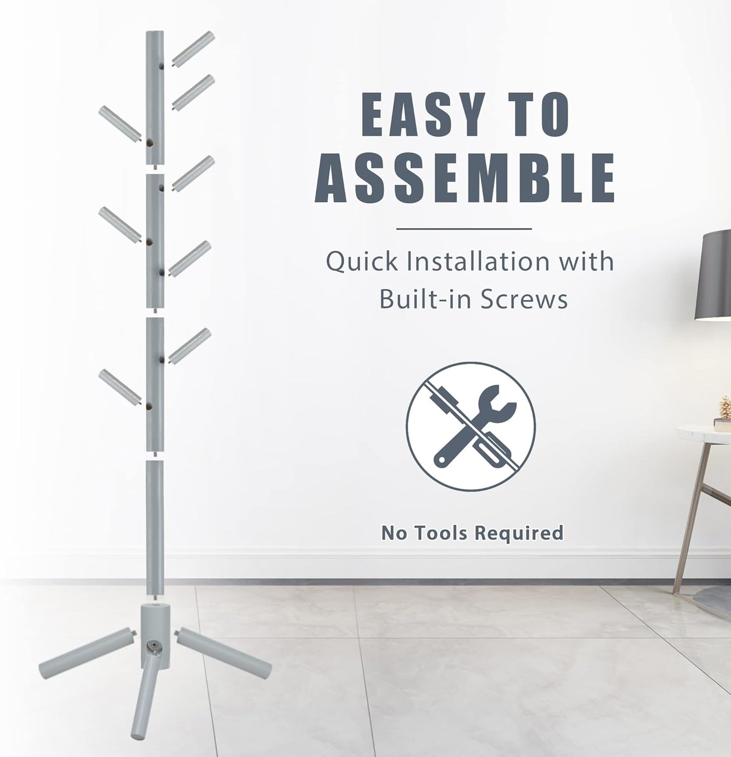 Haddockway Wooden Coat Rack Stand with 8 Hooks New Zealand Pine 3 Adjustable Coat Standing Tree Easy Assembly for Coats, Hats, Scarves and Handbags for Entryway, Hallway, Bedroom, Office - Lumora Desk