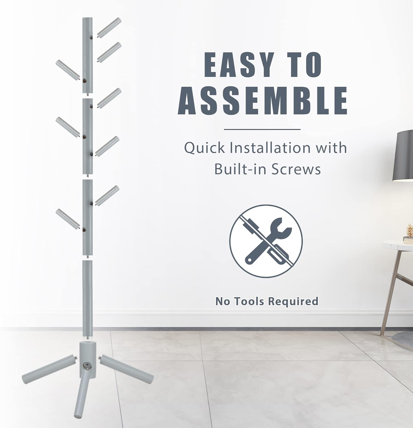 Haddockway Wooden Coat Rack Stand with 8 Hooks New Zealand Pine 3 Adjustable Coat Standing Tree Easy Assembly for Coats, Hats, Scarves and Handbags for Entryway, Hallway, Bedroom, Office - Lumora Desk