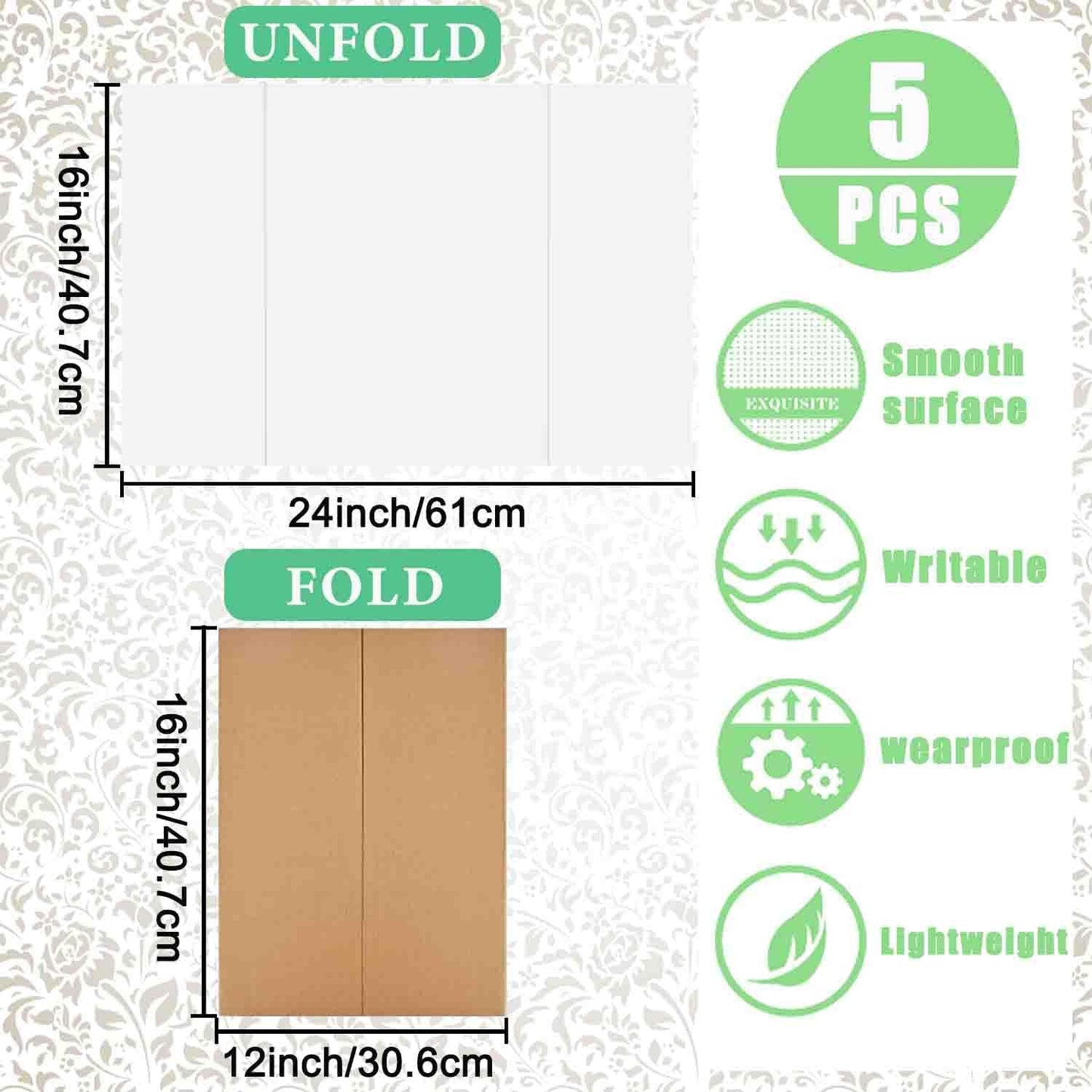 LonlyEagle Trifold Poster Board, 24" x 16", 5-Pack, White Corrugated Project Boards for Science Fairs, School Projects, Event Displays, and Business Presentations