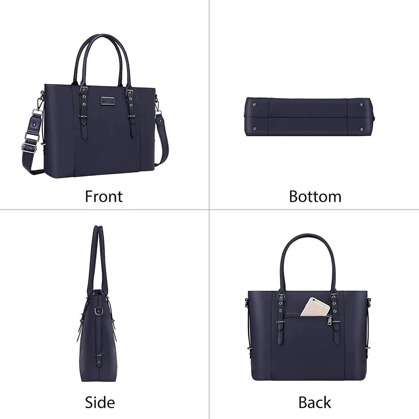 MOSISO PU Leather Laptop Tote Bag for Women, Waterproof Large Capacity Business Work Briefcase Shoulder Laptop Bag