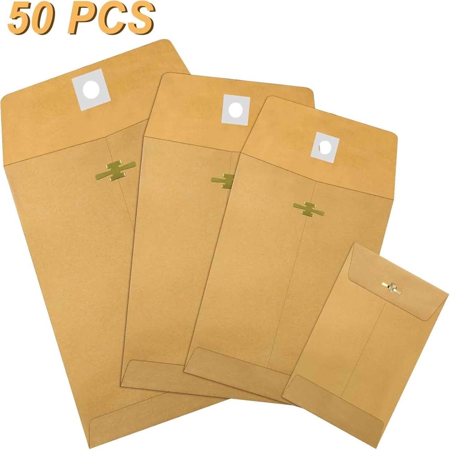 Frienda 4 Sizes Clasp Envelopes Kraft Paper Catalog Clasp Envelope with Closure for Filing, Storing or Mailing Documents, 50 Pieces (6 x 9 In, 9 x 12 In, 10 x 13 In, 12 x 15.5 In,Brown) - Lumora Desk